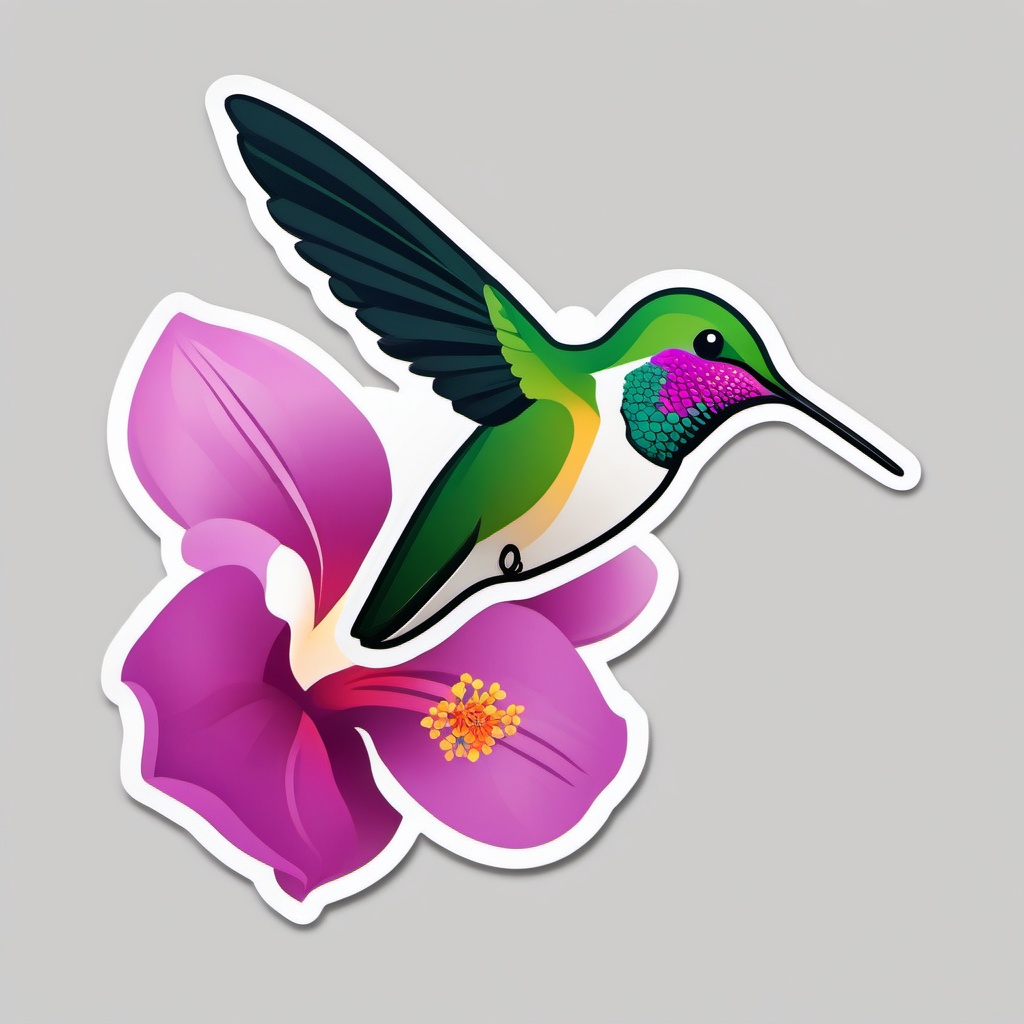 Hummingbird and Orchid Emoji Sticker - Nature's delicate dance in the tropics, , sticker vector art, minimalist design