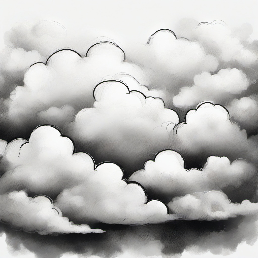 drawing of fluffy clouds  minimal rough sketch scribbles,doodles,black and white