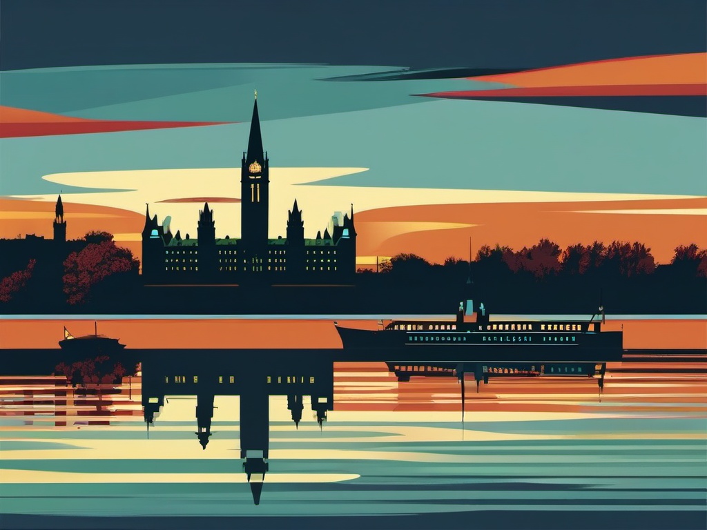 Ottawa clipart - Parliament Hill and Ottawa River,  color vector clipart