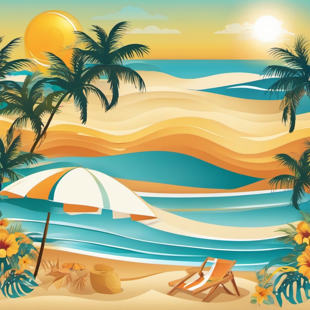 Summer clipart - beach scene with sun and waves  