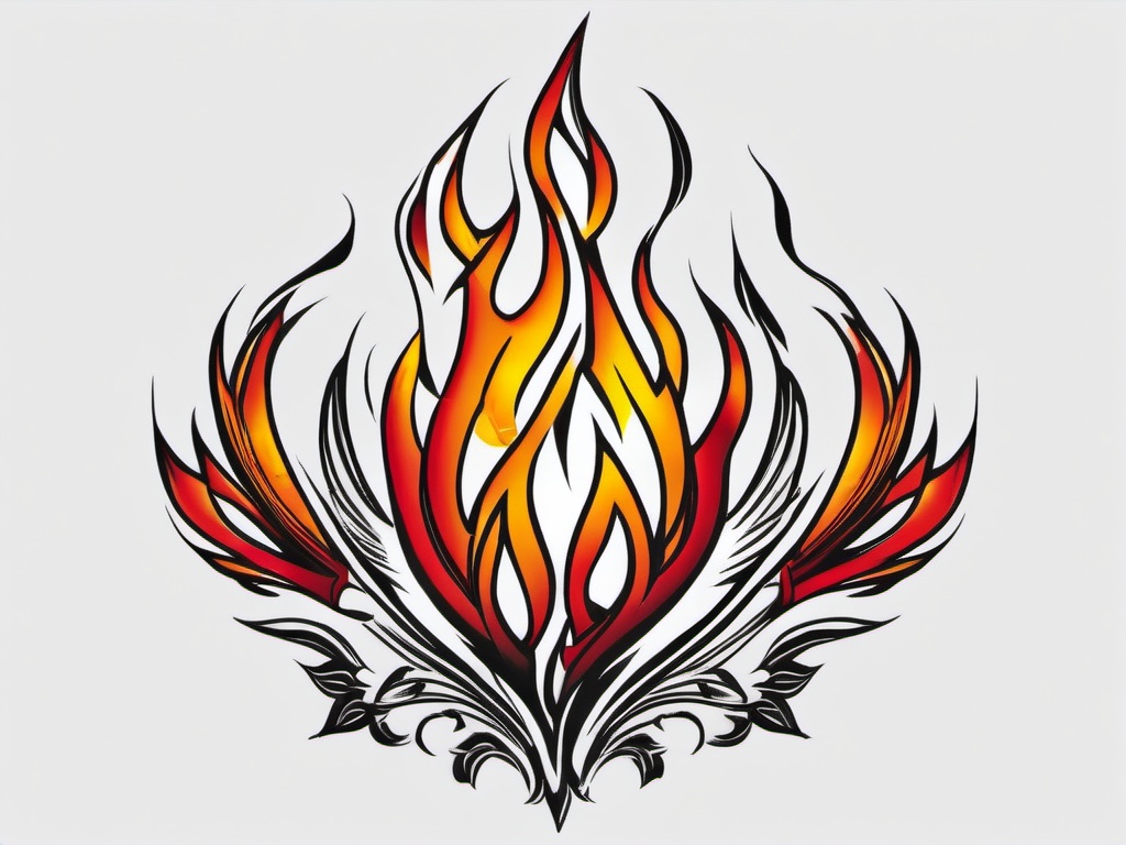 burning fire tattoo  simple color tattoo,white background