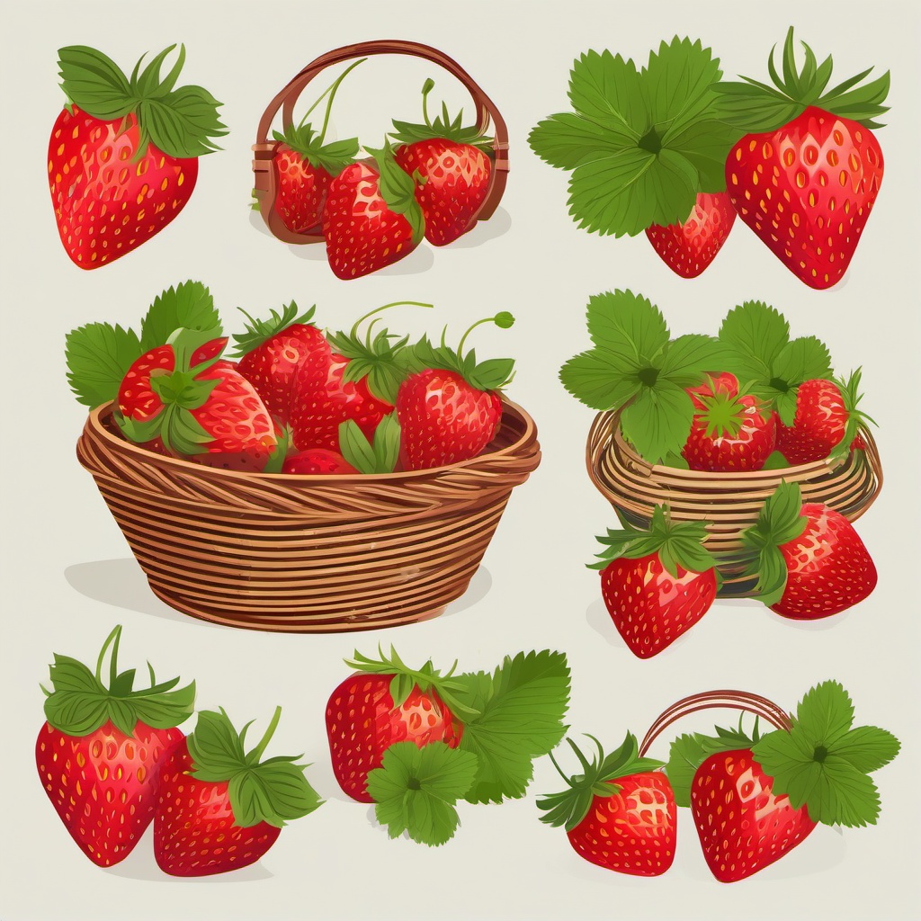 Strawberry Basket Clipart - Basket filled with fresh strawberries.  color vector clipart, minimal style