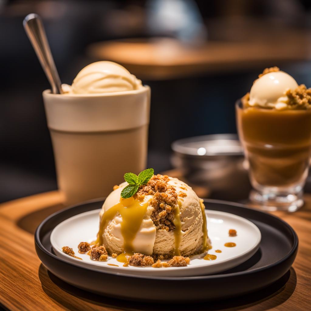 baklava ice cream, a fusion delight, savored at a modern café with a mediterranean twist. 