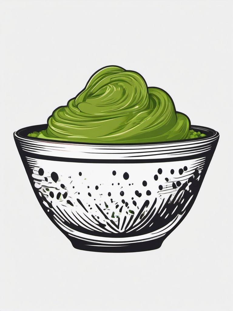 Guacamole bowl ink. Mashed perfection symbol.  color tattoo style, minimalist design,white background