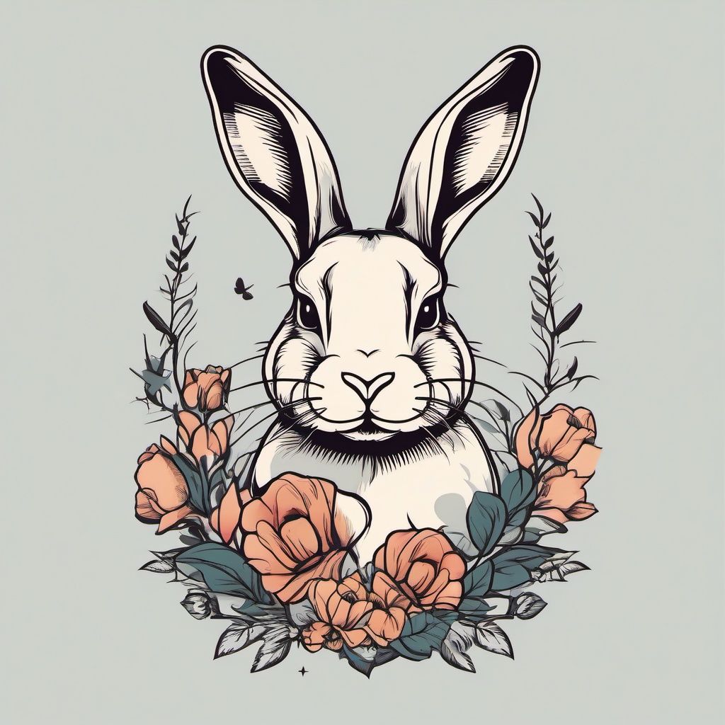 bunny memorial tattoo  minimalist color tattoo, vector