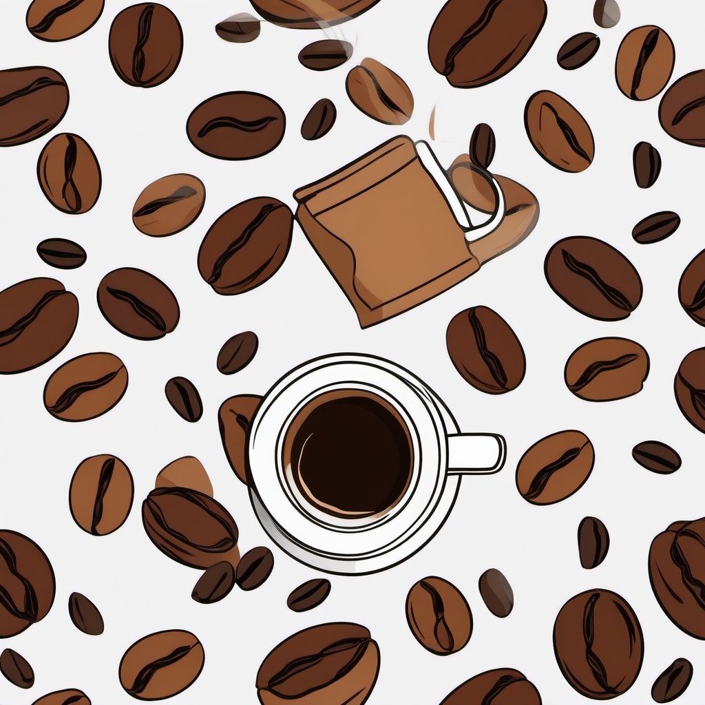 Coffee Cup and Roasted Beans Clipart - Coffee cup and freshly roasted beans for a perfect brew.  color clipart, minimalist, vector art, 