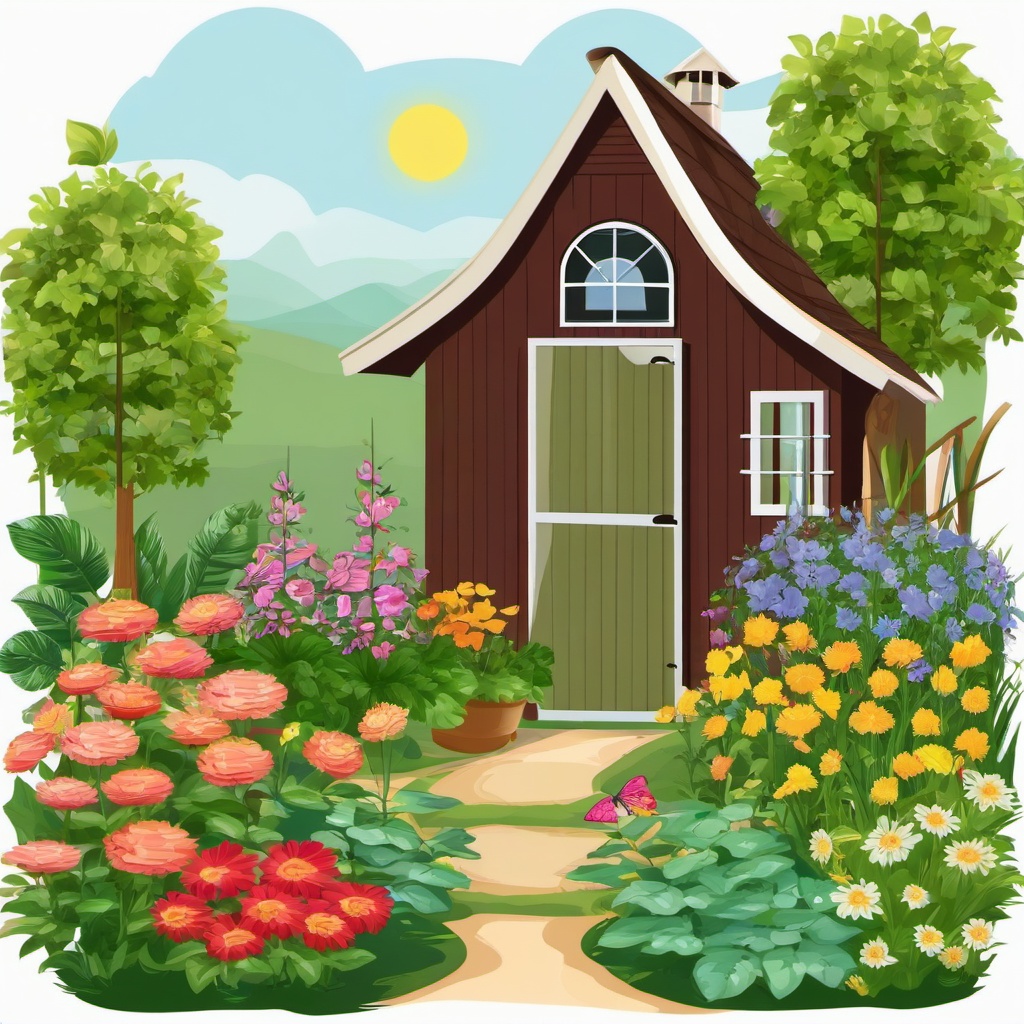 Garden clipart - garden shed and plants  clipart