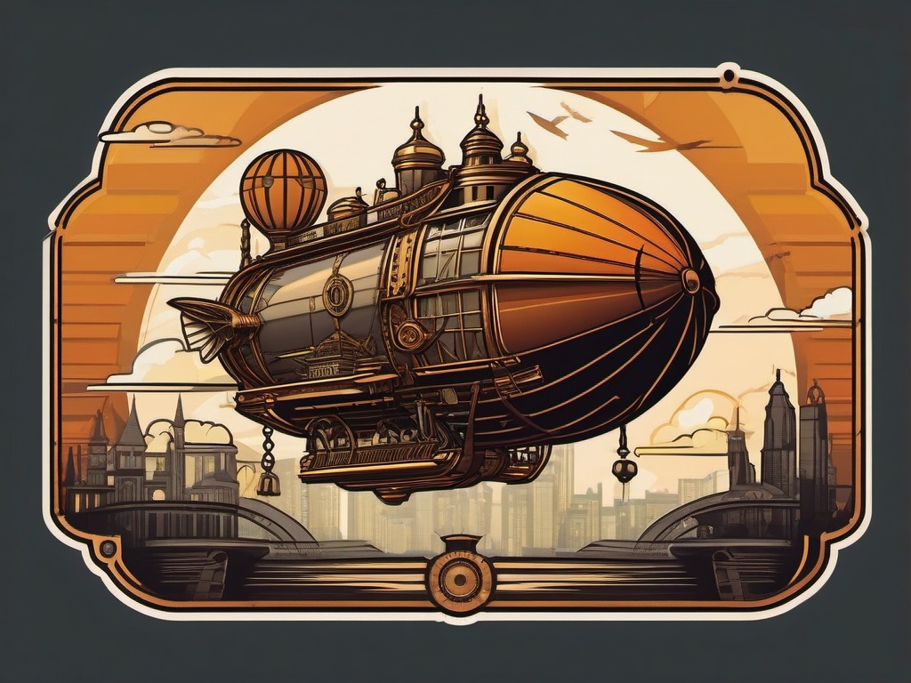 Steampunk Airship Residence Sticker - Embrace the steampunk aesthetics with the whimsical and airship-inspired residence sticker, , sticker vector art, minimalist design