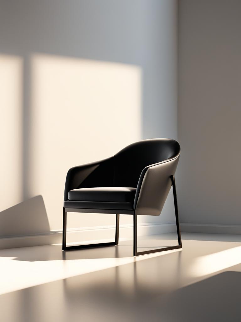 chair clipart - a sleek modern chair, inviting contemplation in a sunlit corner of an art gallery 