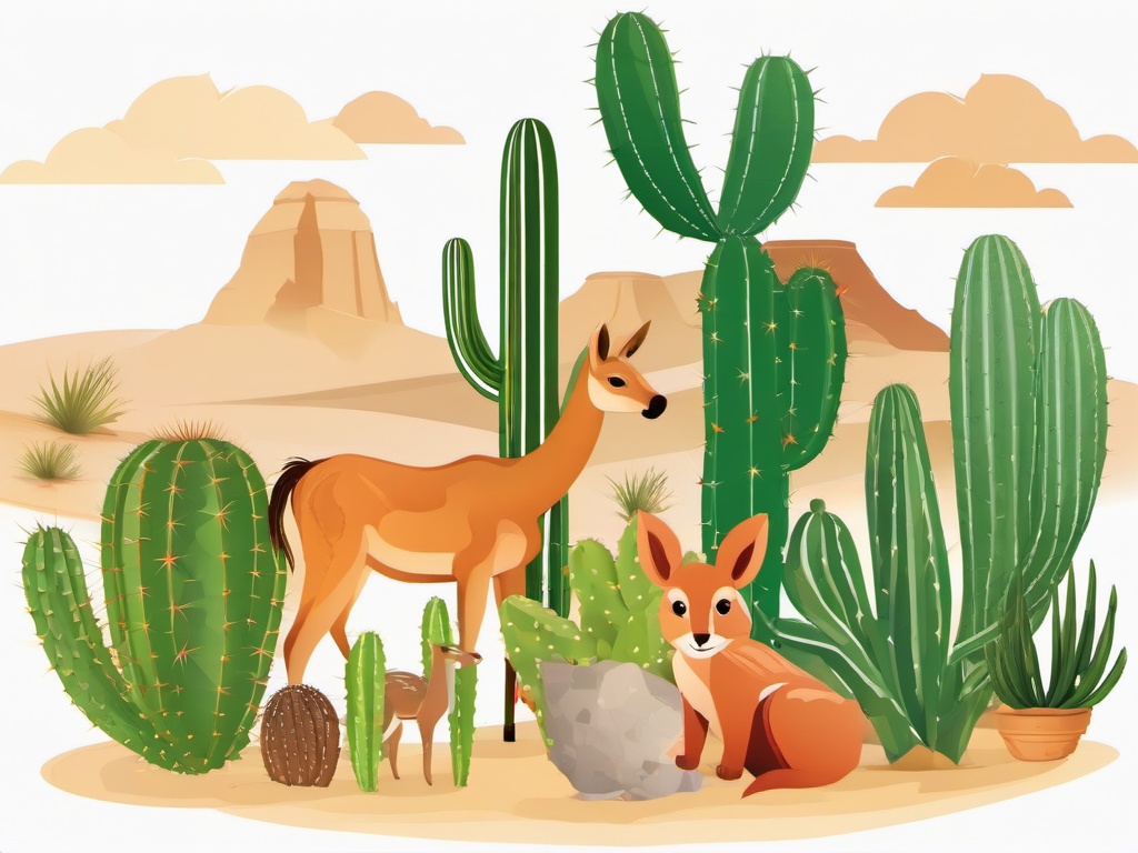 Cactus clipart - cactus surrounded by desert animals  