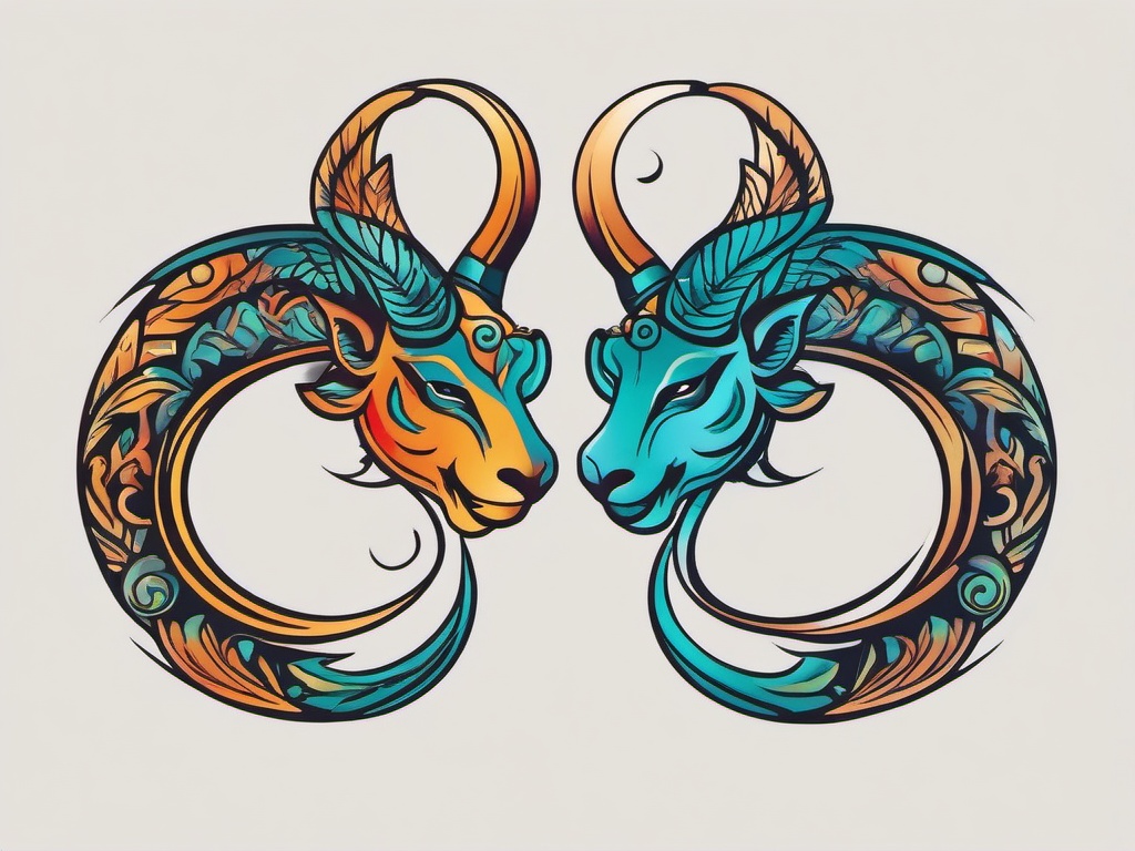 aries and pisces combination tattoo  simple vector color tattoo