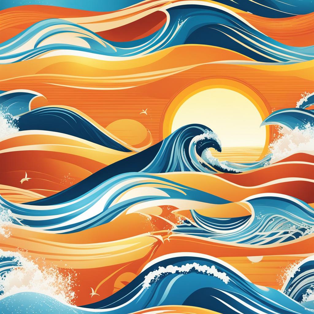 clipart summer,surfing on ocean waves under a scorching sun 