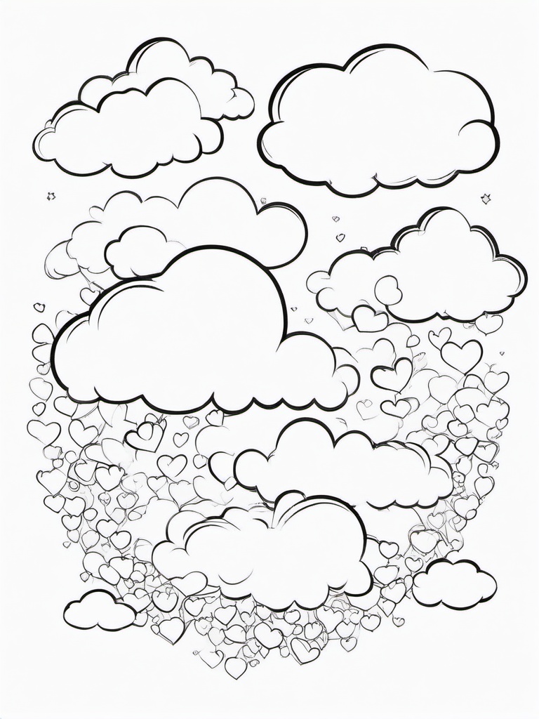 Hearts and Clouds Coloring Pages - Hearts Floating in Soft, Fluffy Clouds  minimal black outline printable sheet, coloring page