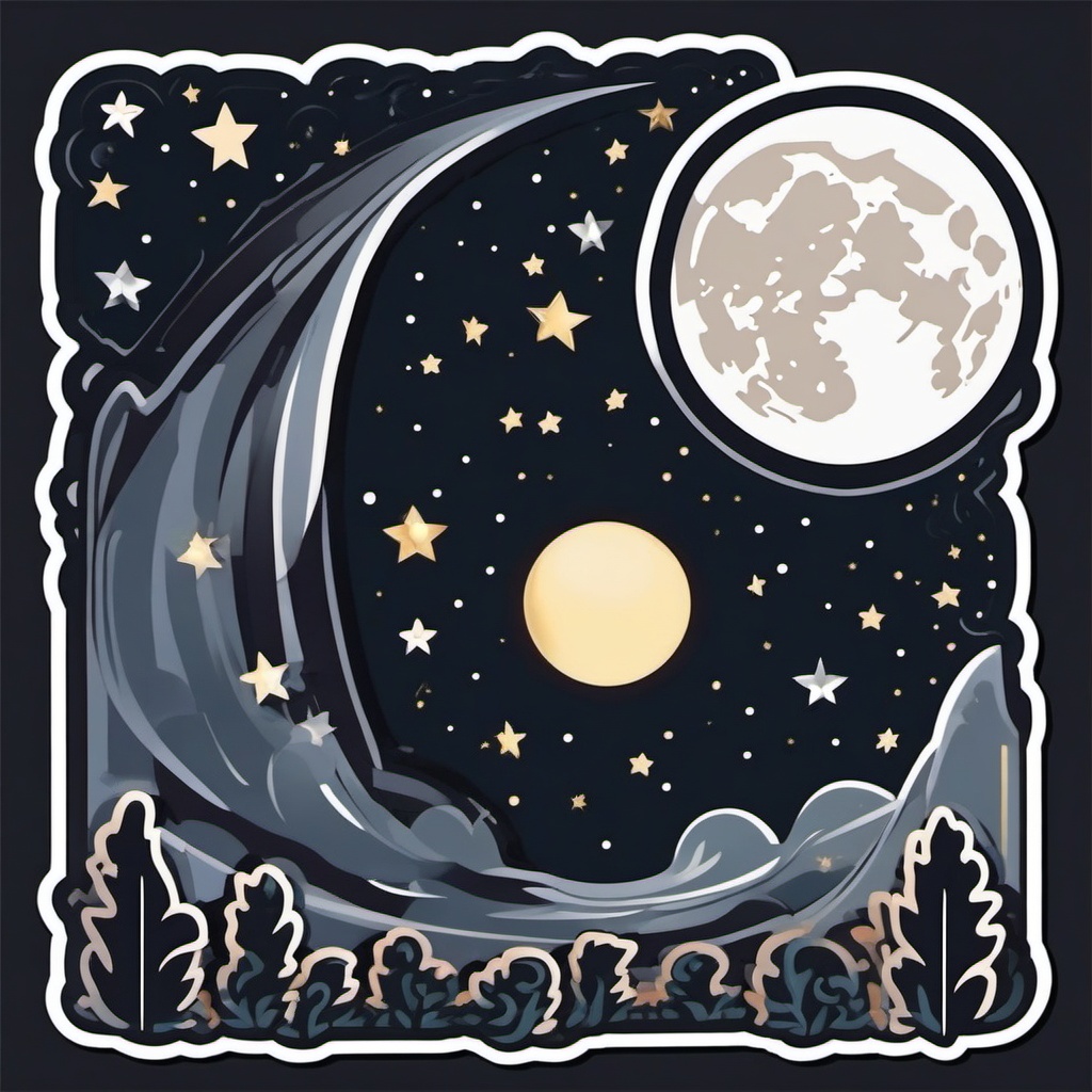 Moon and Stars Sticker - Nighttime magic, ,vector color sticker art,minimal