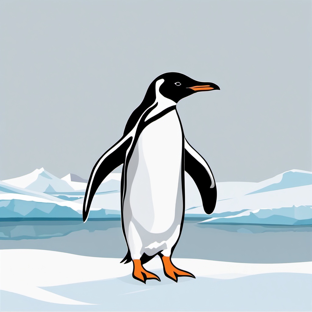 Penguin Clipart - Penguin waddling on the icy Antarctic landscape , minimal, 2d