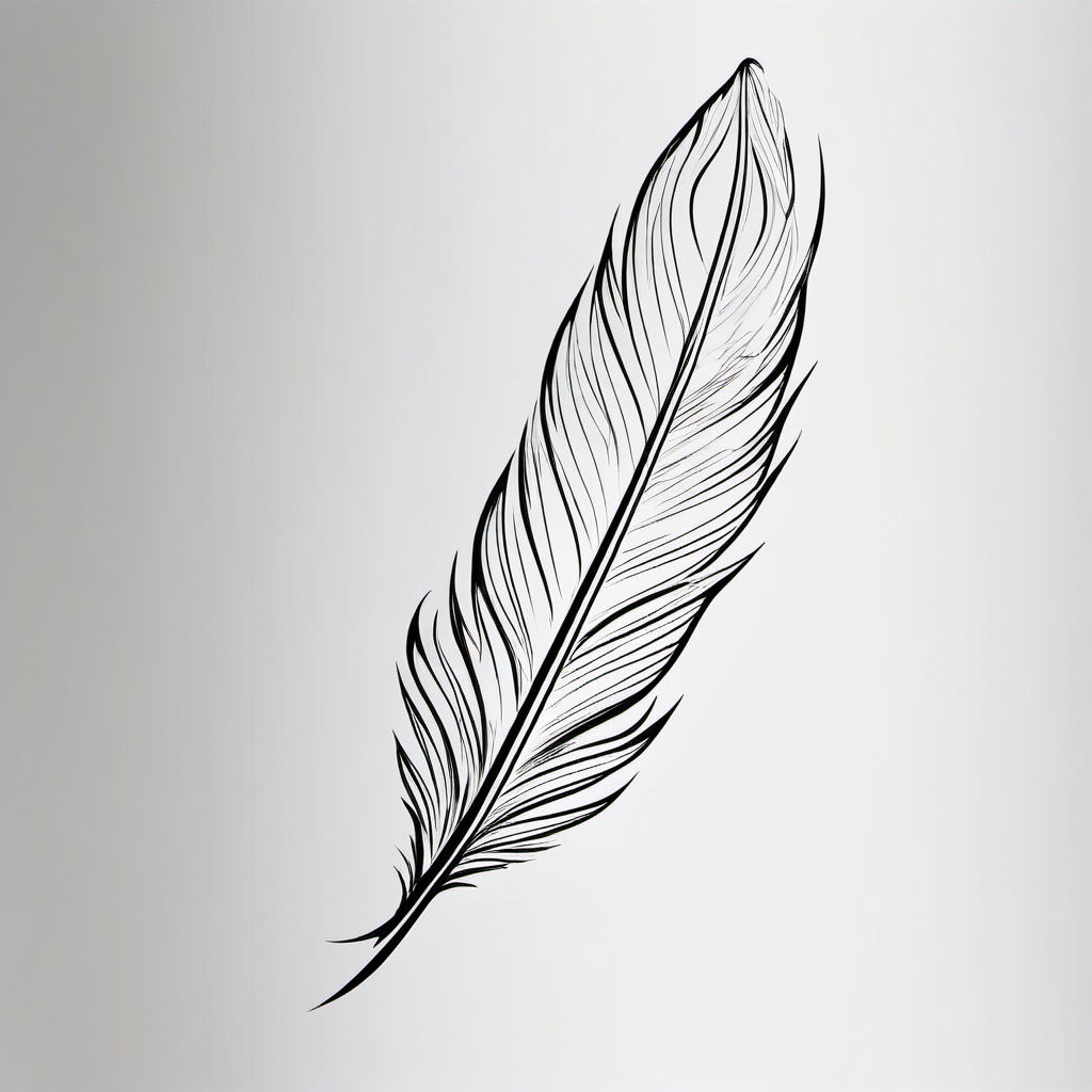 Feather Tattoo Outline - Simplified tattoo featuring the outlined silhouette of a feather.  simple vector tattoo,minimalist,white background