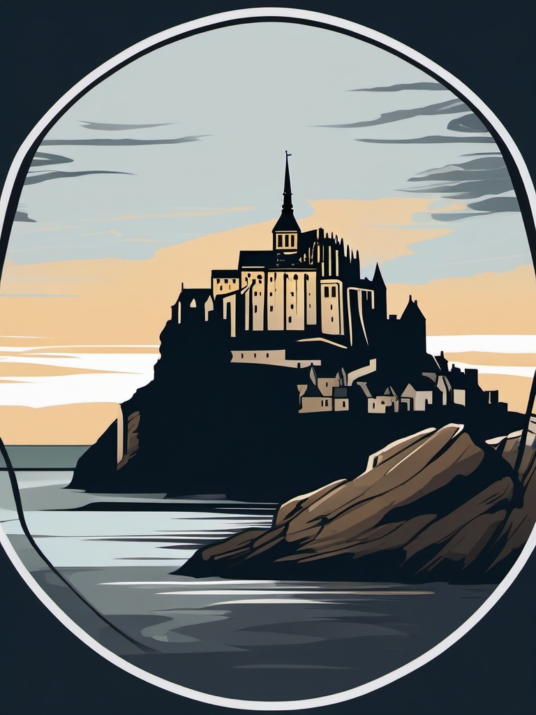 Mont Saint-Michel sticker- Medieval abbey perched on a rocky islet, , sticker vector art, minimalist design