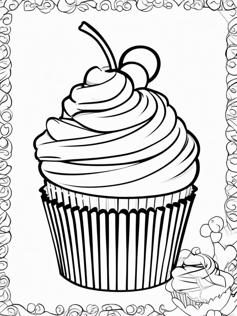 Cupcake Coloring Pages - Cupcake with a cherry on top  simple coloring pages