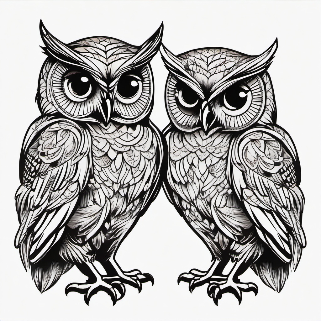 Best Friend Owl Tattoos - Symbolize friendship with matching best friend owl tattoos for a shared bond.  simple color tattoo,vector style,white background