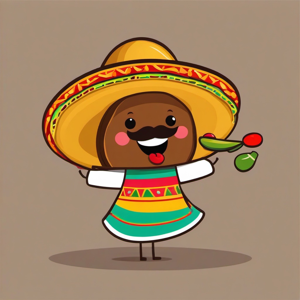 Taco clipart - cartoon taco dancing with maracas  color,minimalist,vector clipart