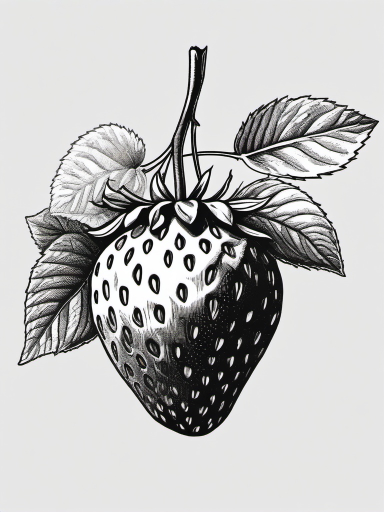 drawing of a strawberry on a vine  minimal rough sketch scribbles,doodles,black and white