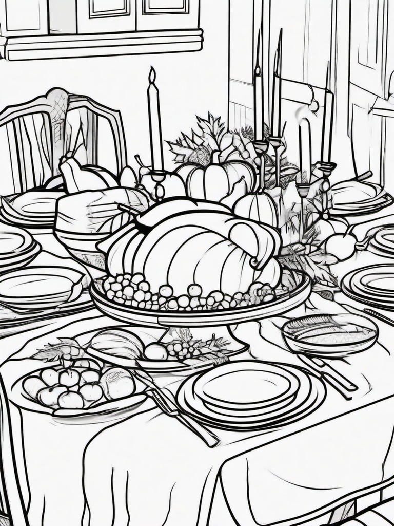 Thanksgiving Table Coloring Pages - Setting Up for the Holiday Meal  minimal black outline printable sheet, coloring page