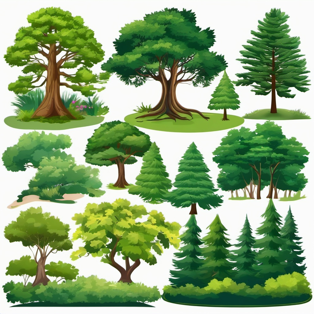 Tree Clipart, Majestic trees in a serene forest. 