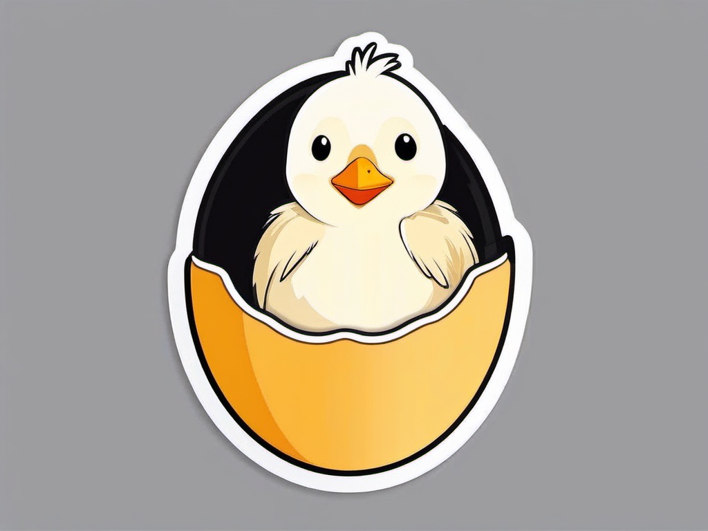 Chick Sticker - A fluffy chick peeping out of an eggshell. ,vector color sticker art,minimal