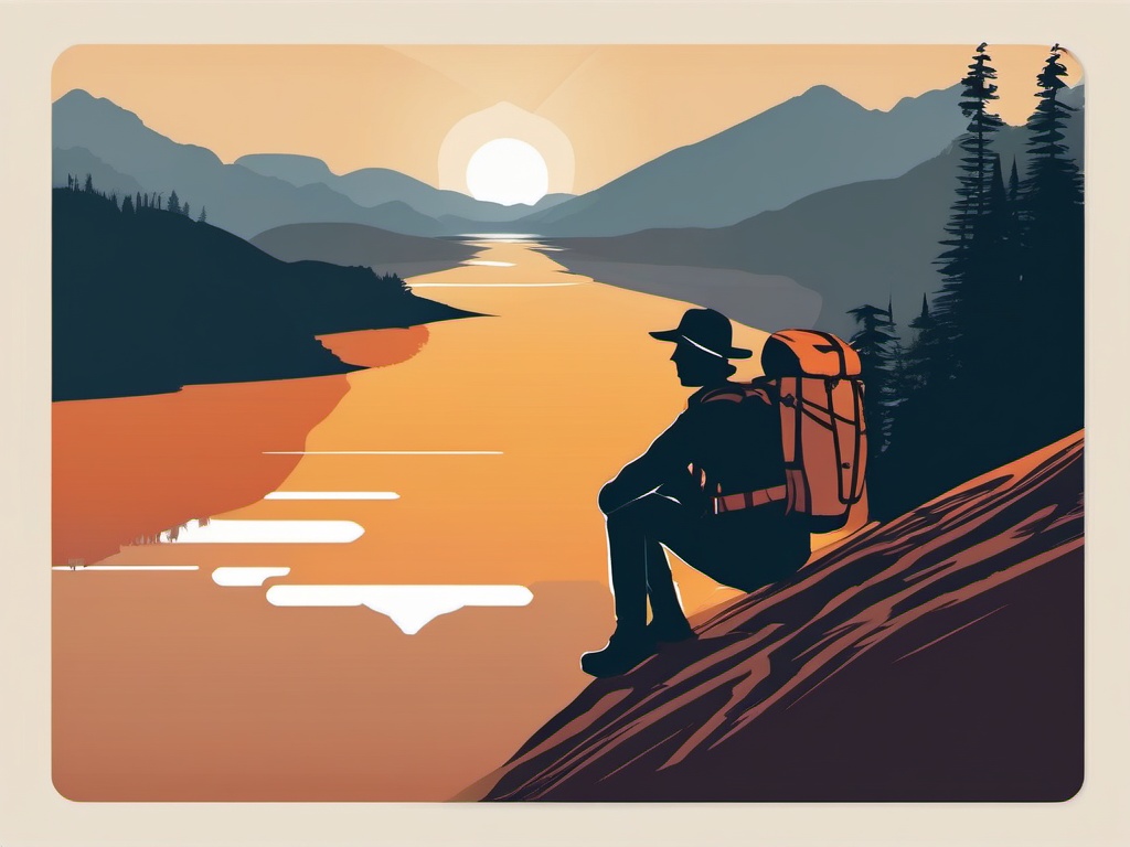 Hiker's Moment of Reflection clipart - Reflecting on the journey, ,vector color clipart,minimal