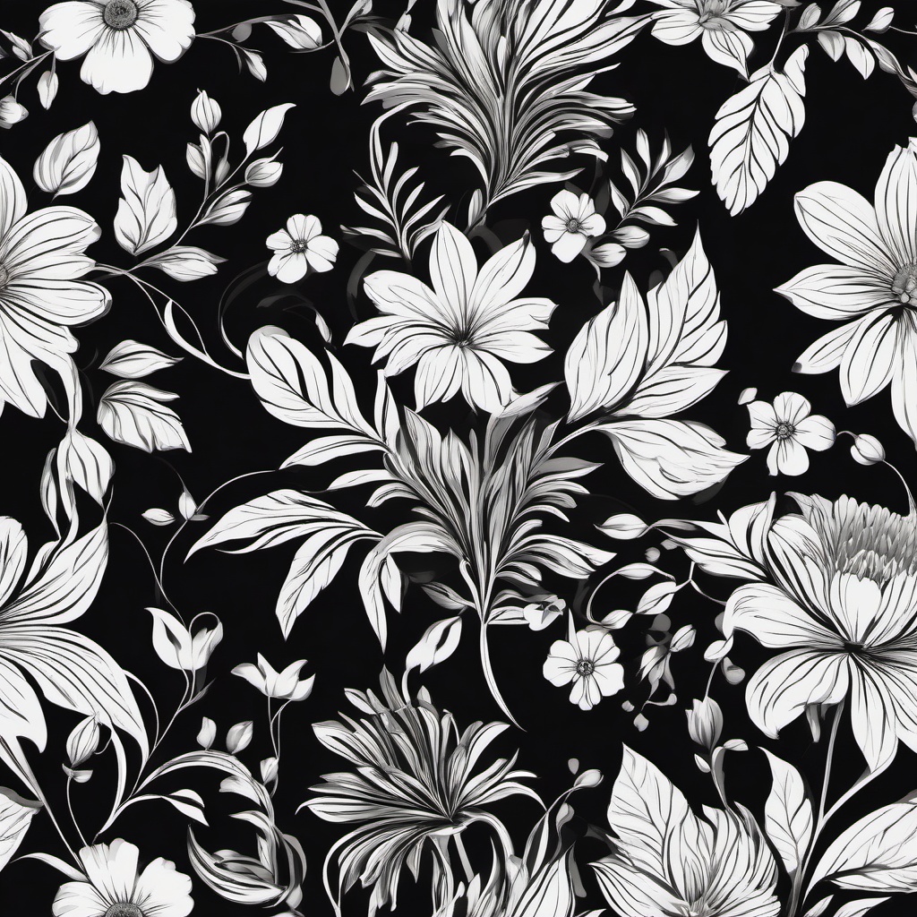 Black & White Flower Clipart,Designing a timeless floral wallpaper  simple, 2d flat