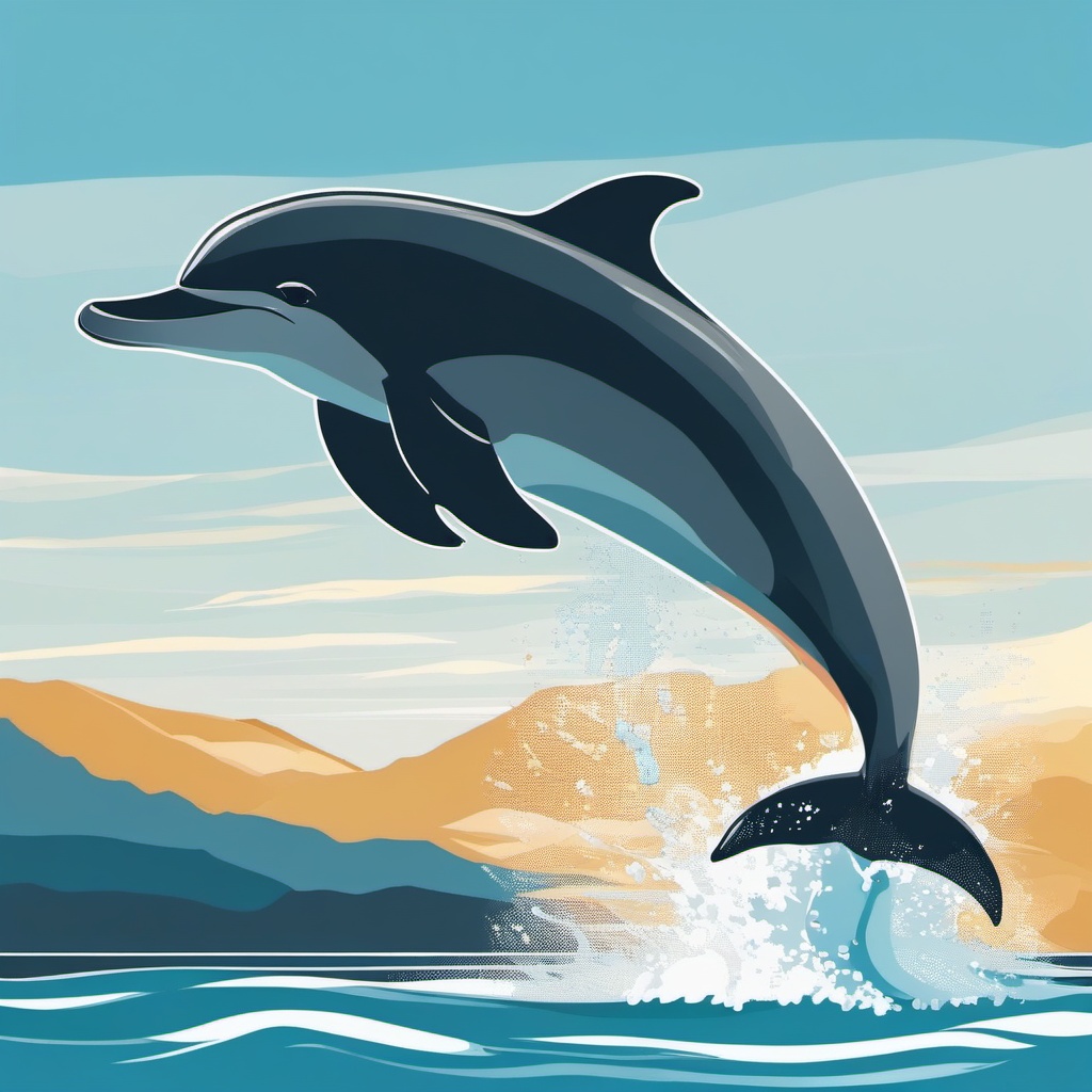 Dolphin Clipart - Dolphin leaping out of the water in the ocean , minimal, 2d