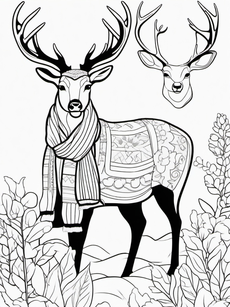 Deer Coloring Pages - Cartoon deer wearing a scarf and mittens  simple coloring pages