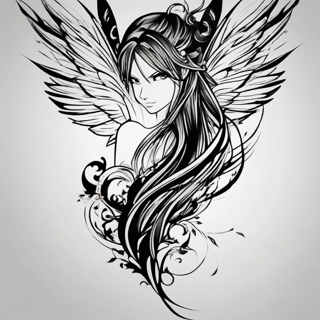 fairy tail tattoo design  simple color tattoo style,white background