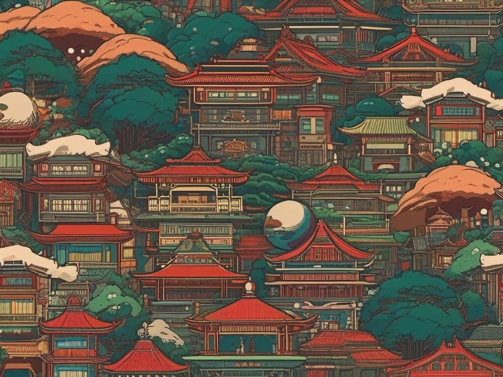 Studio Ghibli Wallpaper - Spirited Away in Ghibli's World wallpaper, abstract art style, patterns, intricate