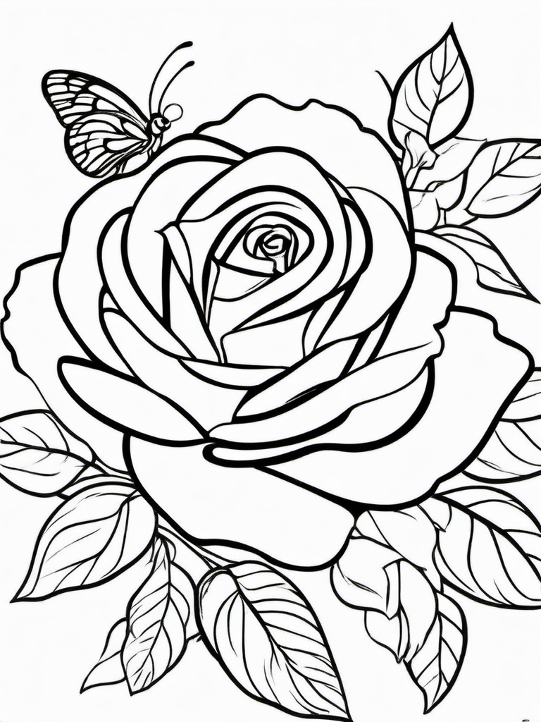 Rose Coloring Pages - Rose with a ladybug  simple coloring pages