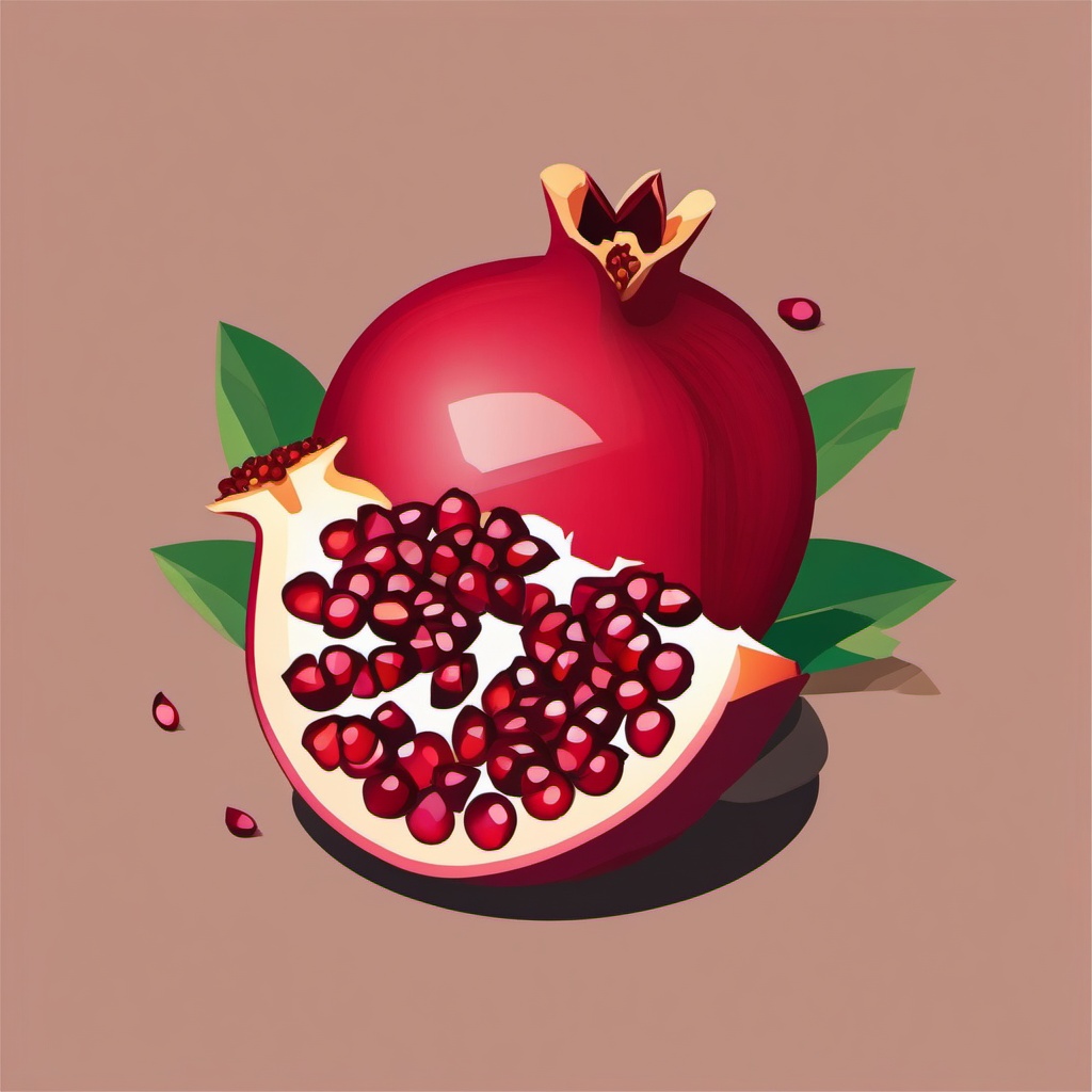 Pomegranate Cut Open Clipart - A pomegranate cut open to reveal its seeds.  color vector clipart, minimal style