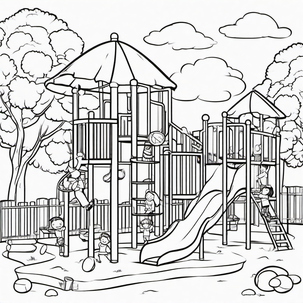 Children having fun on a playground  simple coloring pages