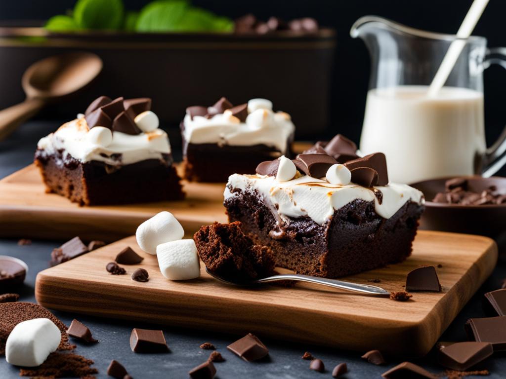 mississippi mud brownies with layers of chocolate and marshmallow. 