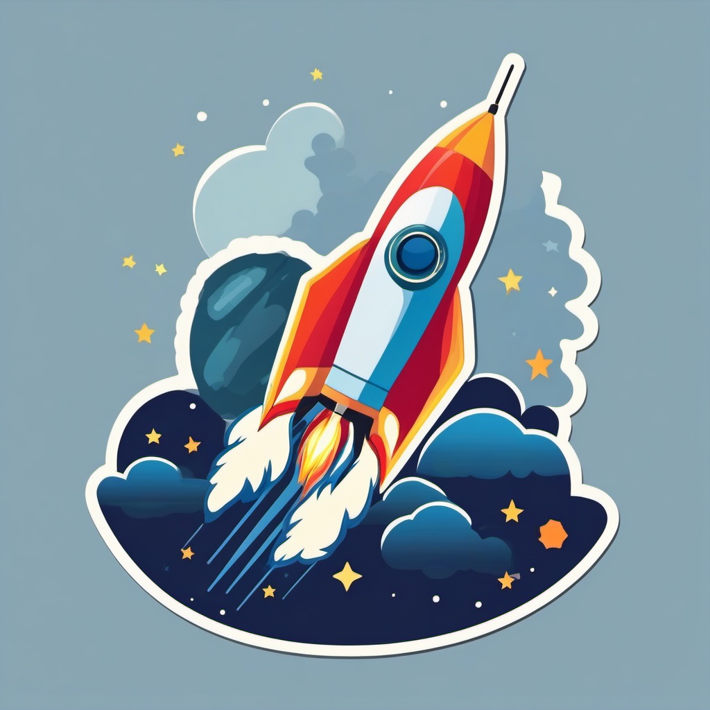 Rocket Launch Sticker - Rocket launching into space, ,vector color sticker art,minimal