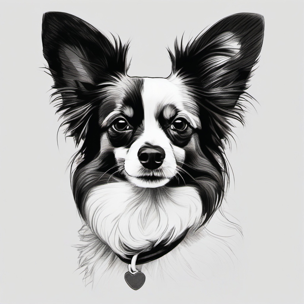 drawing of a Papillon dog  minimal rough sketch scribbles,doodles,black and white