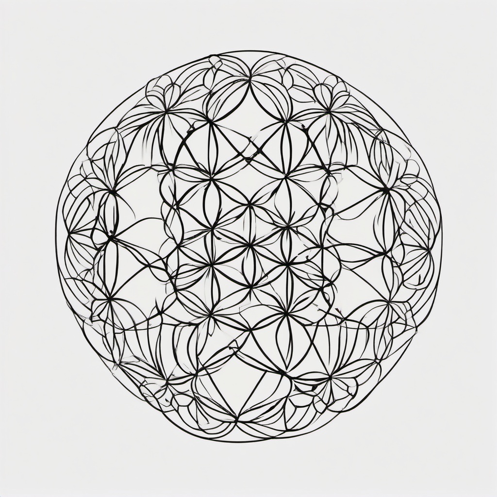 Flower of Life Tattoo - Tattoo featuring the sacred geometry pattern known as the Flower of Life.  simple color tattoo,minimalist,white background