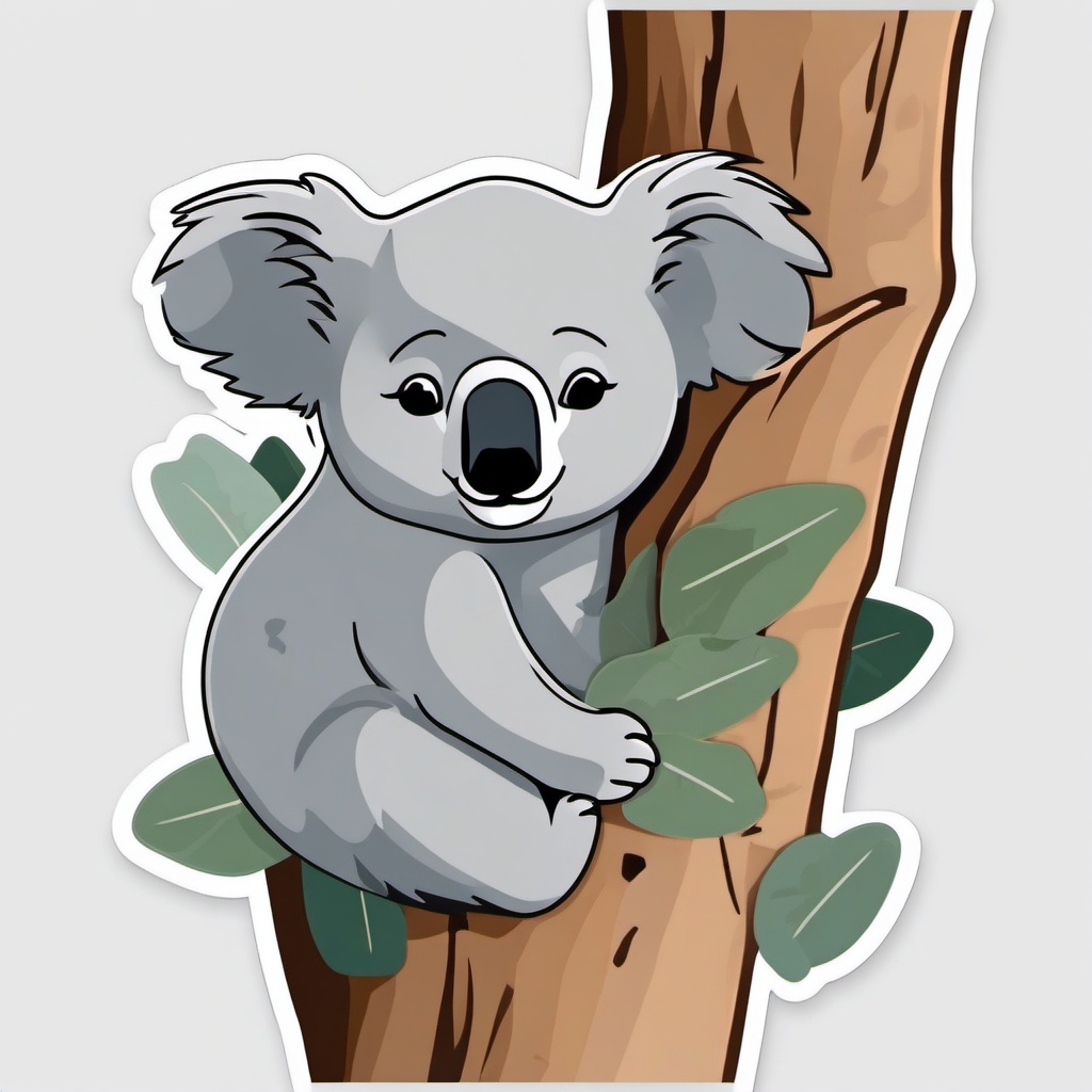 Koala Sticker - A sleepy koala in a eucalyptus tree, ,vector color sticker art,minimal