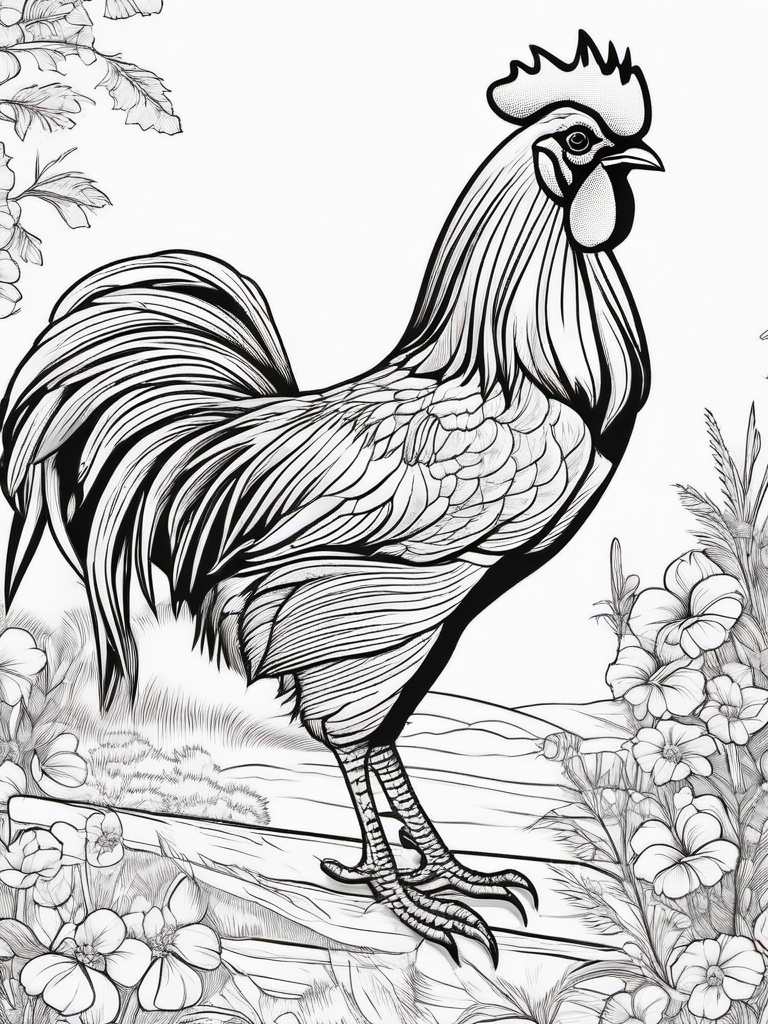 Rooster Coloring Pages - Crowing Morning Farm Bird  minimal black outline printable sheet, coloring page