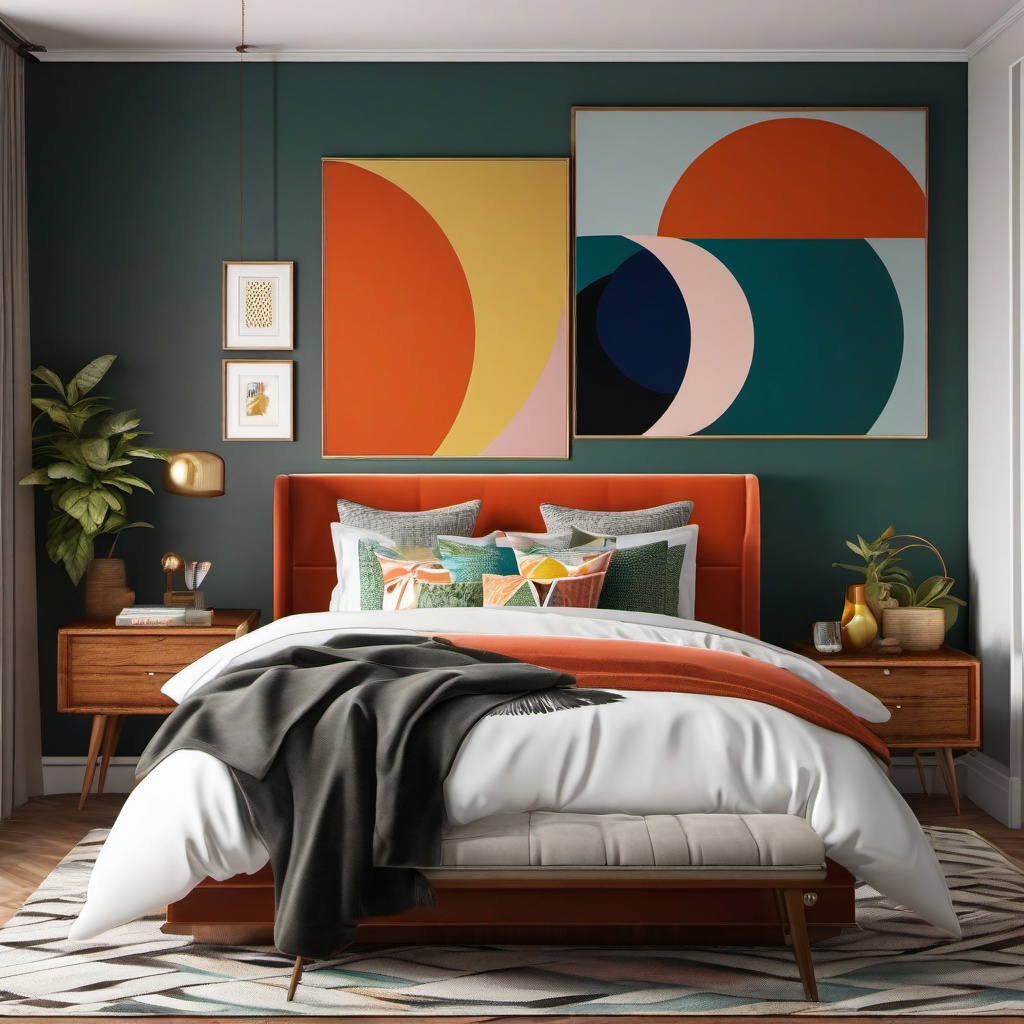 Vintage Mid-Century Modern - Add a touch of mid-century modern charm to your bedroom. , bedroom interior decor design ideas, multicoloured, photo realistic, hyper detail, high resolution,