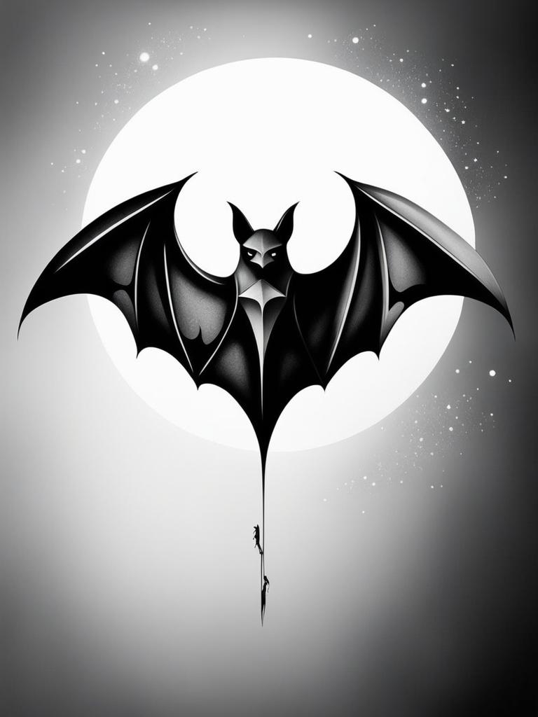 mysterious bat tattoo, representing night, rebirth, and the unknown. 