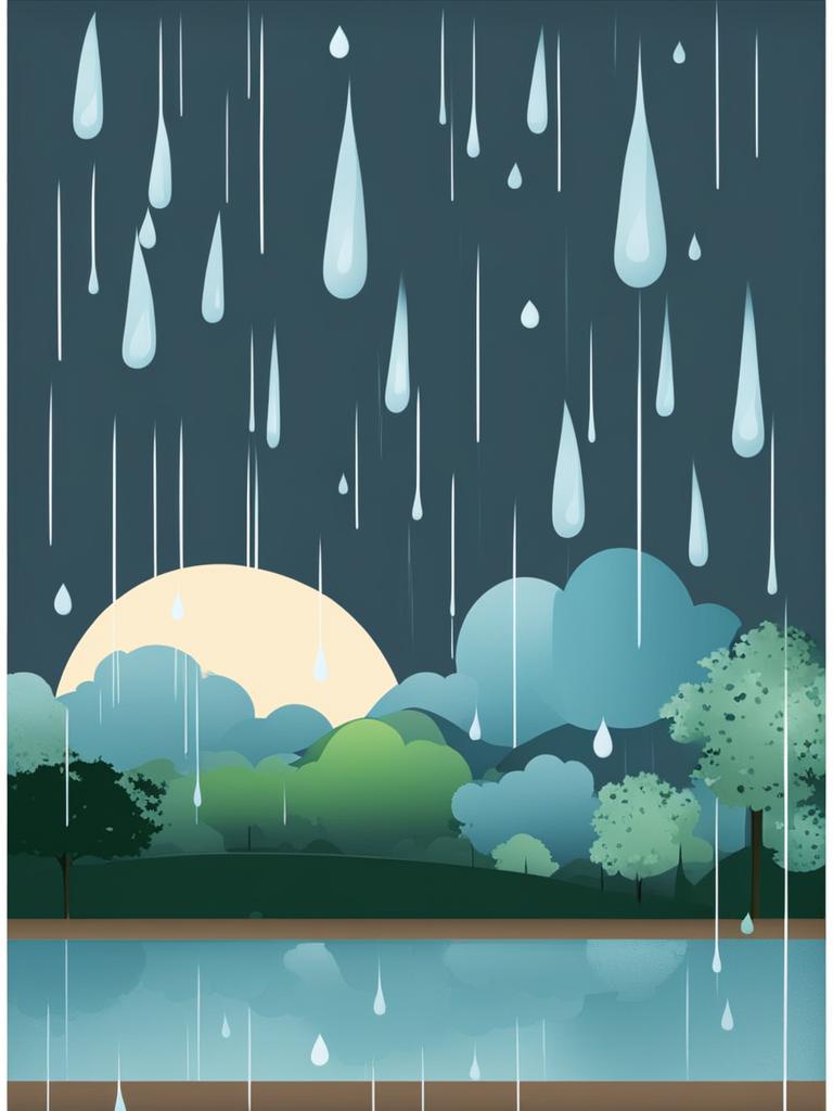 rain clipart - raindrops falling on a gloomy day, evoking nostalgia 