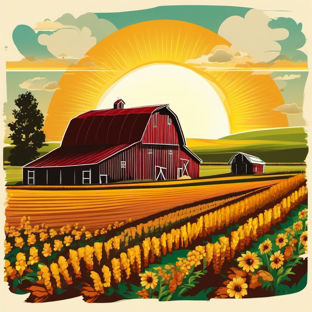 Farm clipart - farm with crops and a sunny sky  