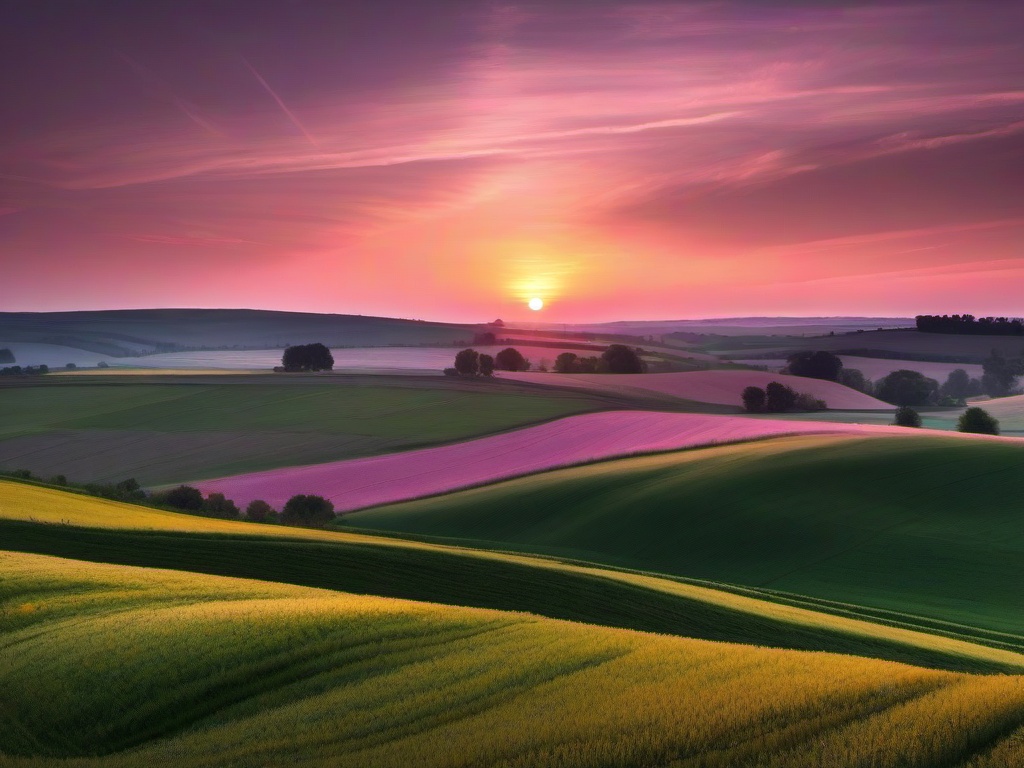 Sunset Wallpaper - Soft pink light over rolling fields.  sunset background