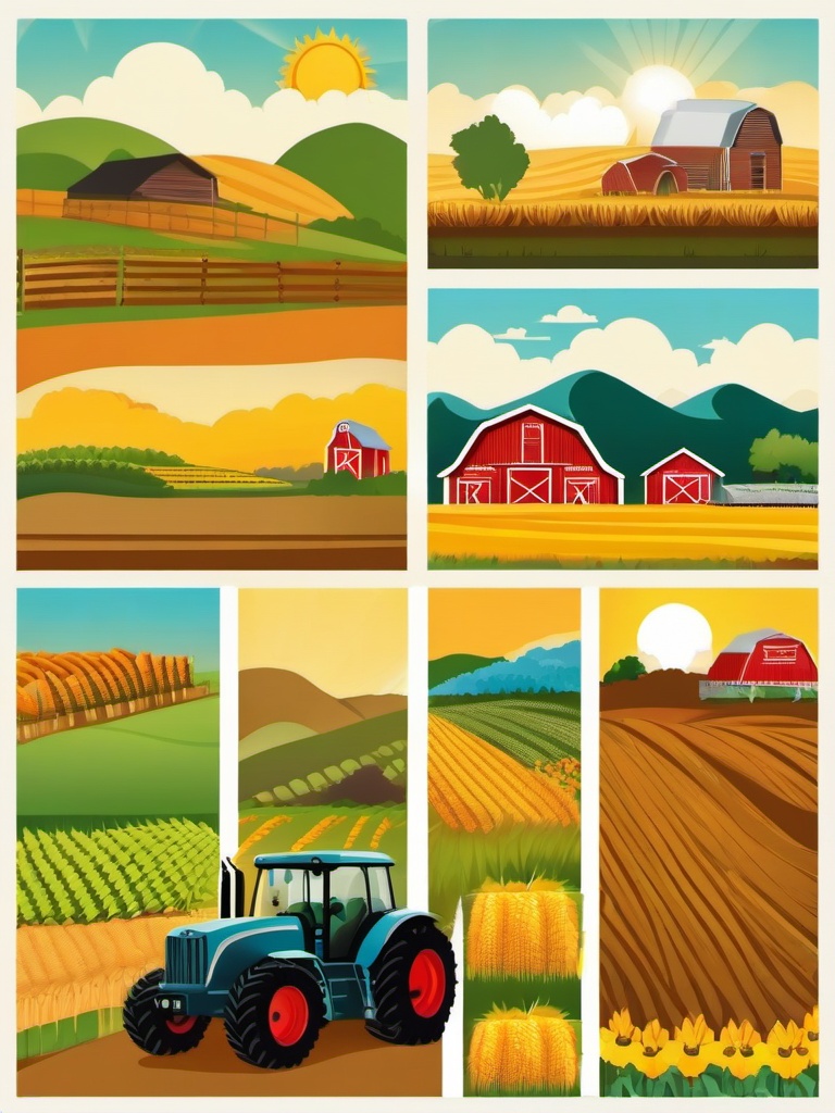 Farm clipart - farm with crops and a sunny sky  