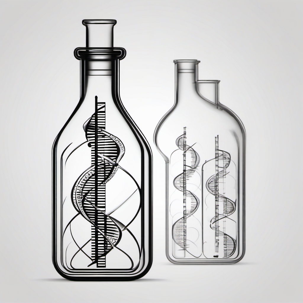 DNA Tattoo,DNA Chemistry Flask - Merge the worlds of chemistry and biology in a tattoo featuring DNA strands within a laboratory flask.  outline color tattoo,minimal,white background